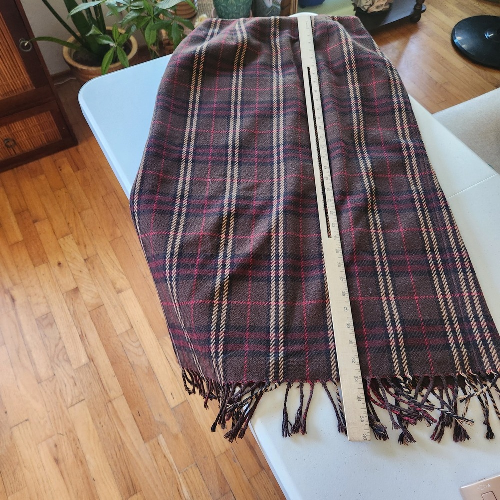Vintage Worthington Fringed Plaid Flannel Blanket Maxi Skirt 8 Wool Blend Preppy - Picture 9 of 11